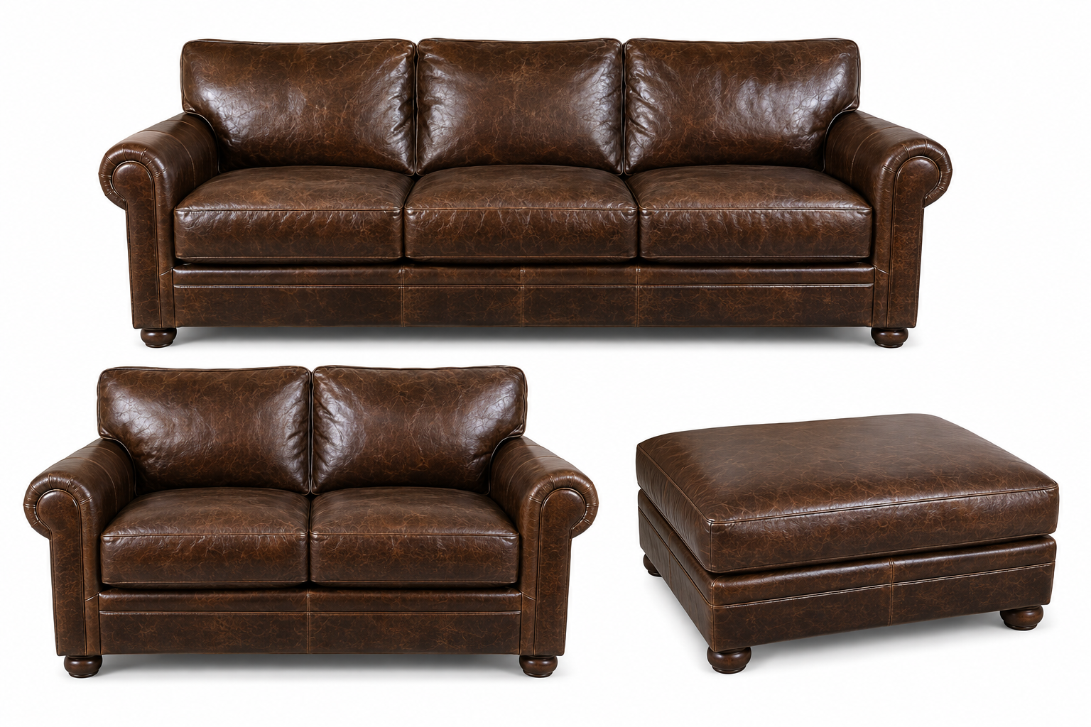 New Lanister Oversized Seating Leather 96 " Sofa, Loveseat And Cocktail Ottoman